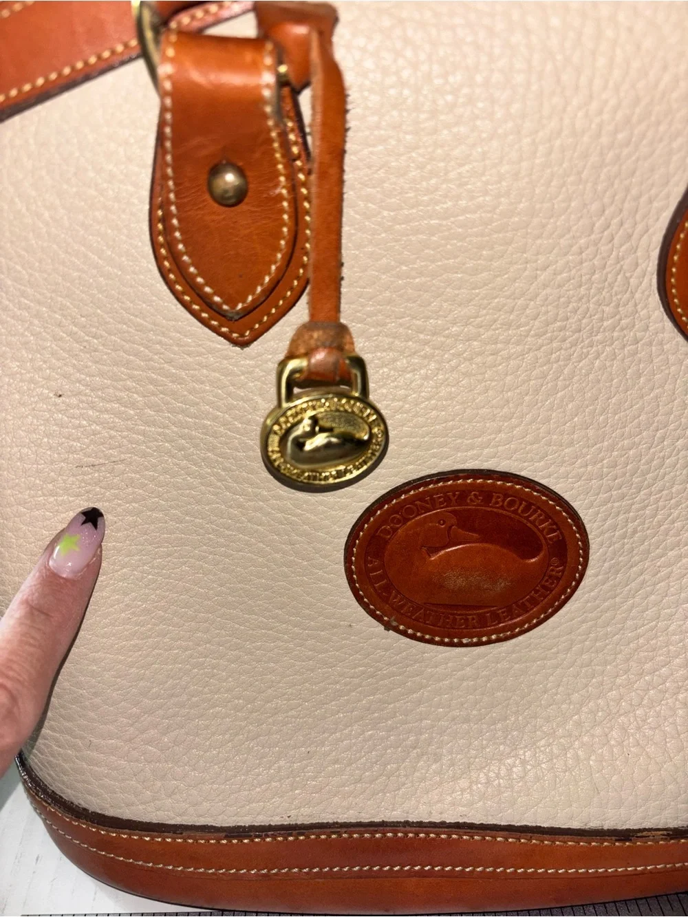 Dooney & Bourke Cream and Brown Leather Dome Satchel Handbag